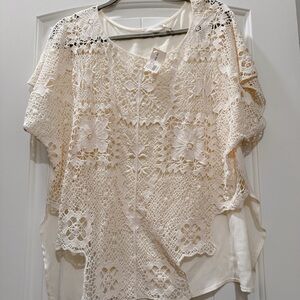ANGL LUSH Cream Crochet Overlay Tunic Top